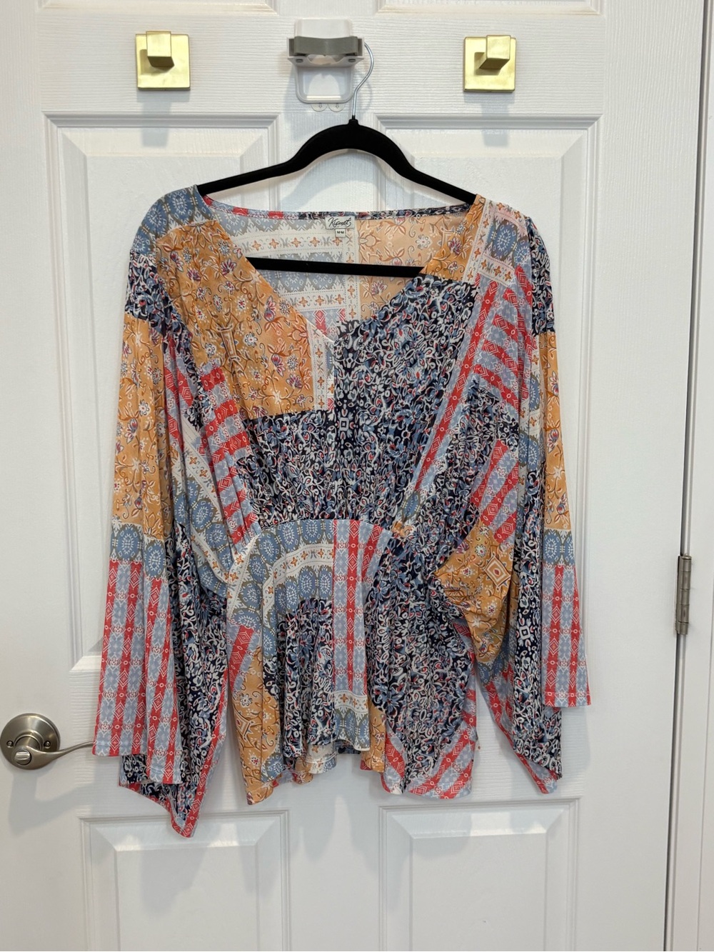 Kismet Boho Patchwork Print V-Neck Blouse - Multicolor #1556